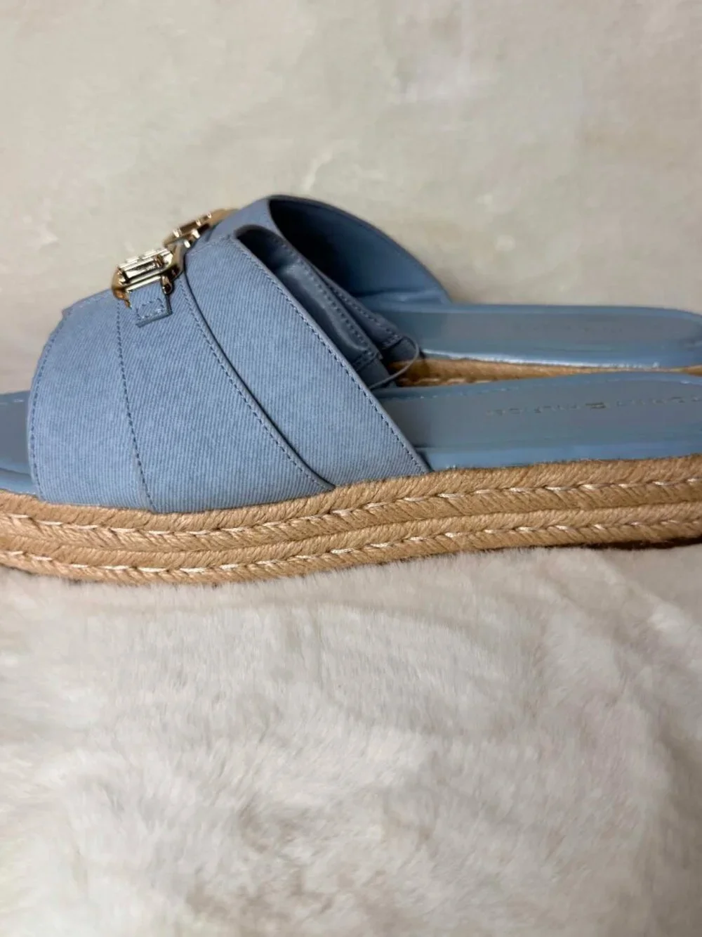 Tommy Hilfiger Light Blue Platform Espadrille Slides